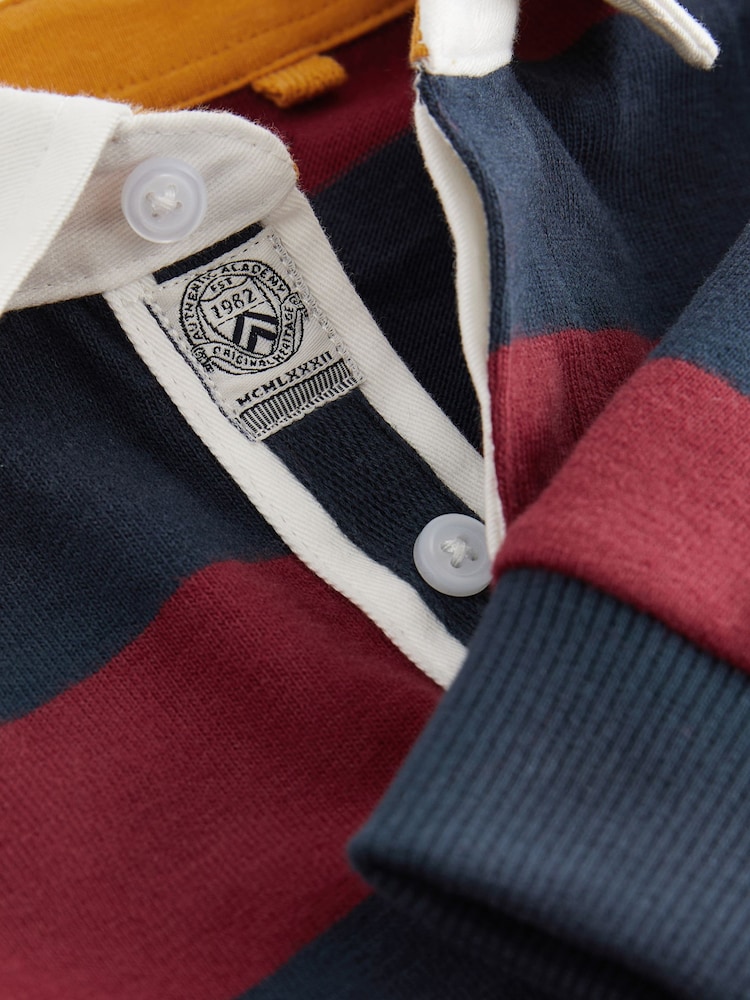 Navy/Red Stripe 100% Cotton Long Sleeve Rugby Polo Shirt (3mths-7yrs) - Image 4 of 4
