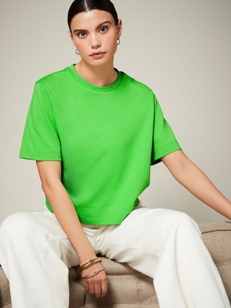 Green Heavyweight Short Sleeve Crew Neck T-Shirt - Image 1 of 7 Green Heavyweight Short Sleeve Crew Neck T-Shirt - Image 1 of 7