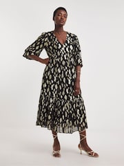 JD Williams Black Animal Jacquard Maxi Dress - Image 1 of 4