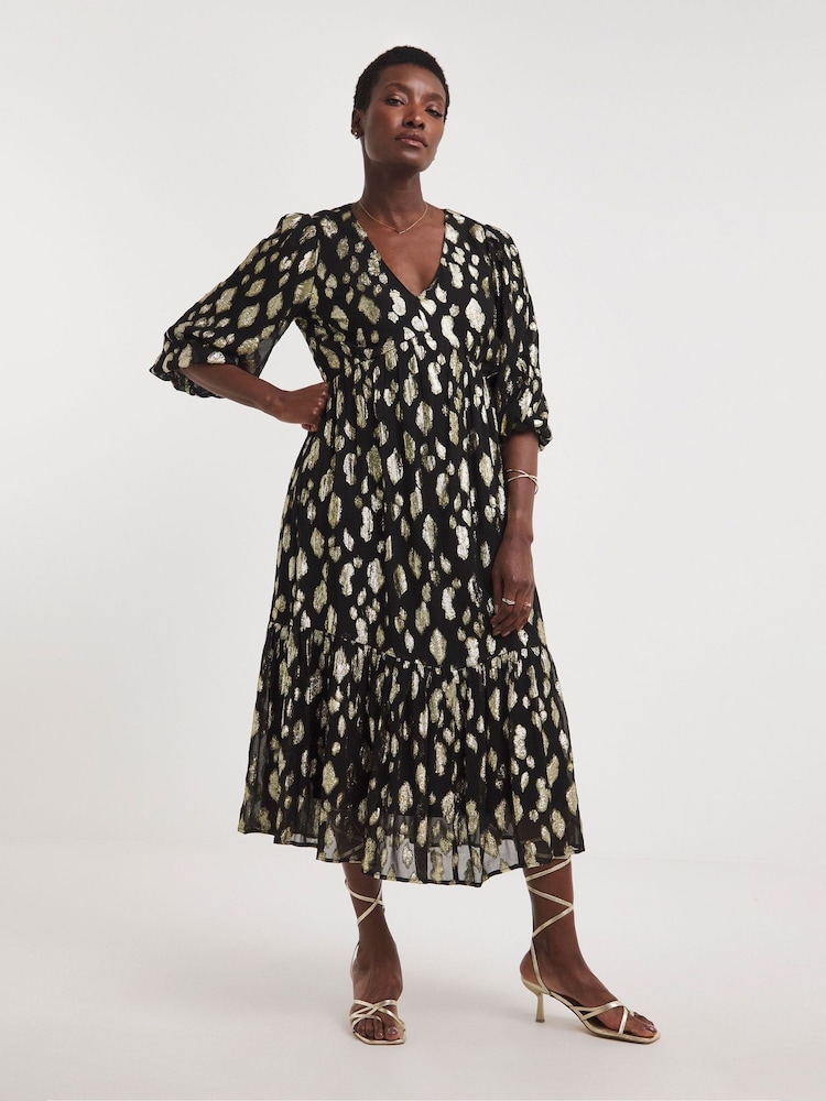 JD Williams Black Animal Jacquard Maxi Dress - Image 1 of 4