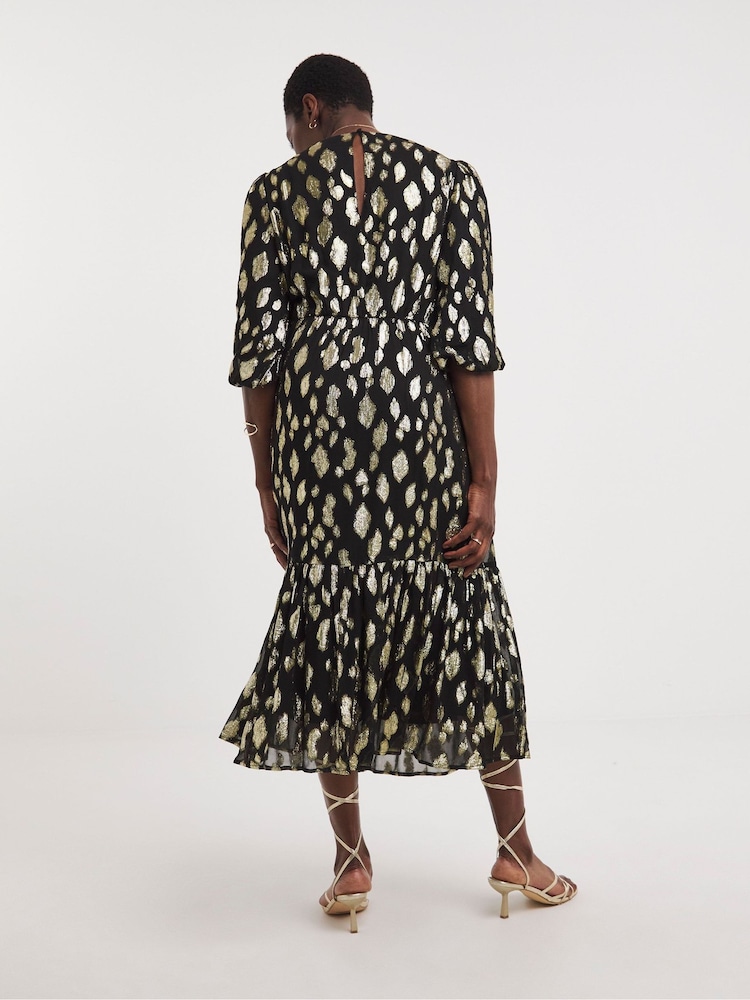 JD Williams Black Animal Jacquard Maxi Dress - Image 2 of 4