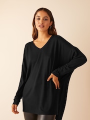 Friends Like These Black Petite Short Sleeve V Neck Tunic Top - Image 1 of 4