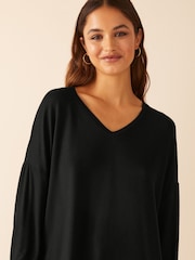 Friends Like These Black Petite Short Sleeve V Neck Tunic Top - Image 4 of 4
