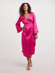 JD Williams Pink Satin Wrap Dress - Image 1 of 4