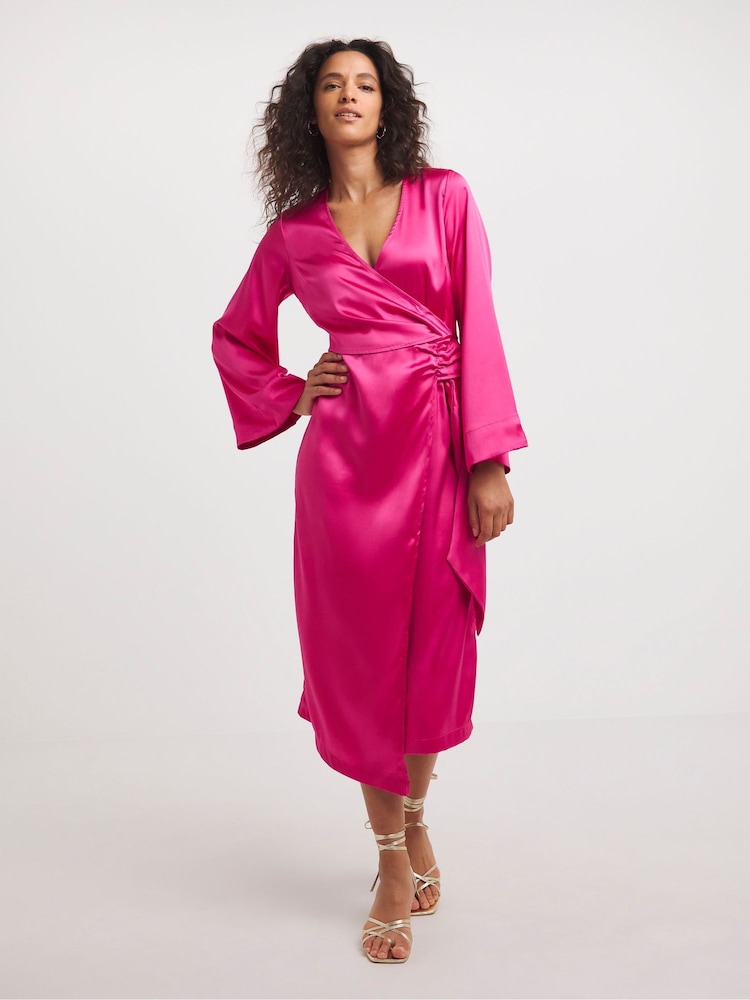 JD Williams Pink Satin Wrap Dress - Image 1 of 4