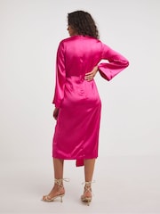 JD Williams Pink Satin Wrap Dress - Image 2 of 4