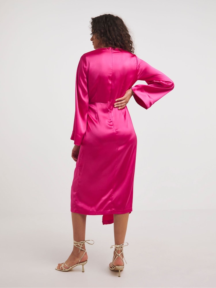 JD Williams Pink Satin Wrap Dress - Image 2 of 4
