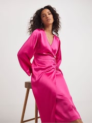 JD Williams Pink Satin Wrap Dress - Image 3 of 4