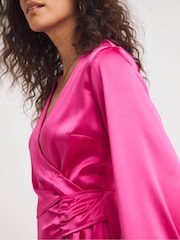 JD Williams Pink Satin Wrap Dress - Image 4 of 4
