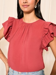 Friends Like These Rust Red Double Ruffle Short Sleeve Top - Image 1 of 1