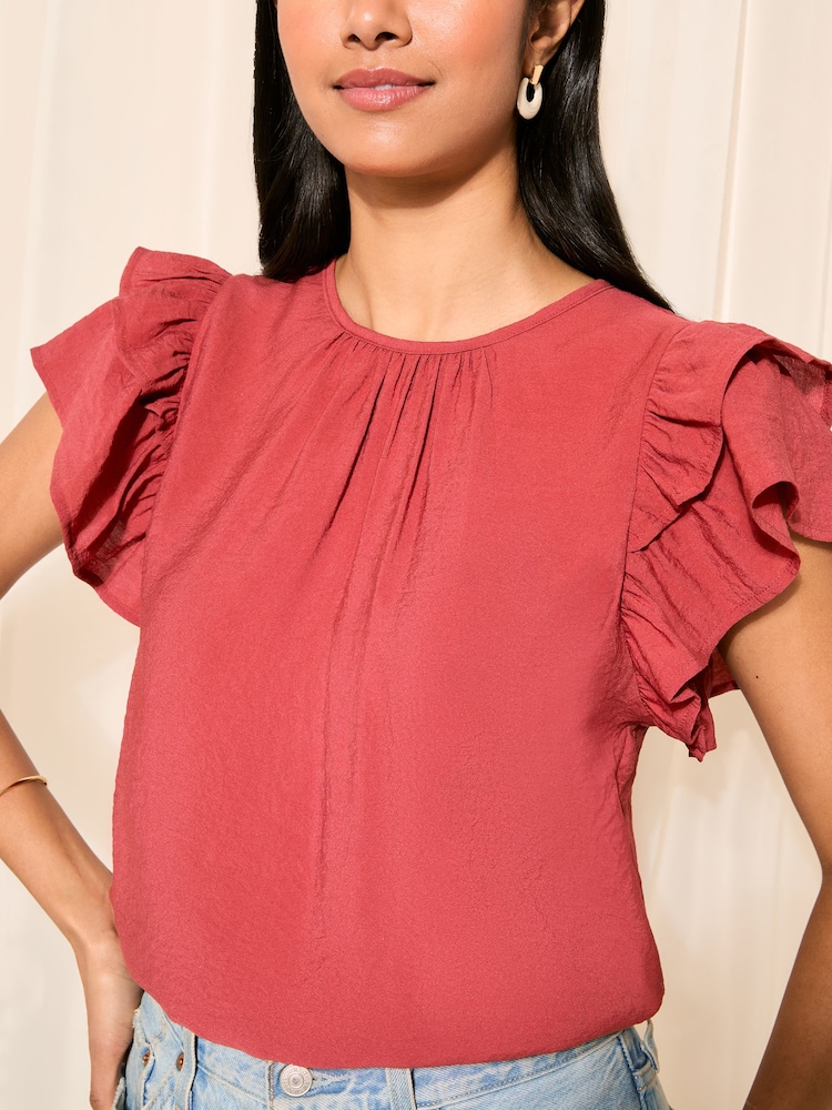 Friends Like These Rust Red Double Ruffle Short Sleeve Top - Image 1 of 1