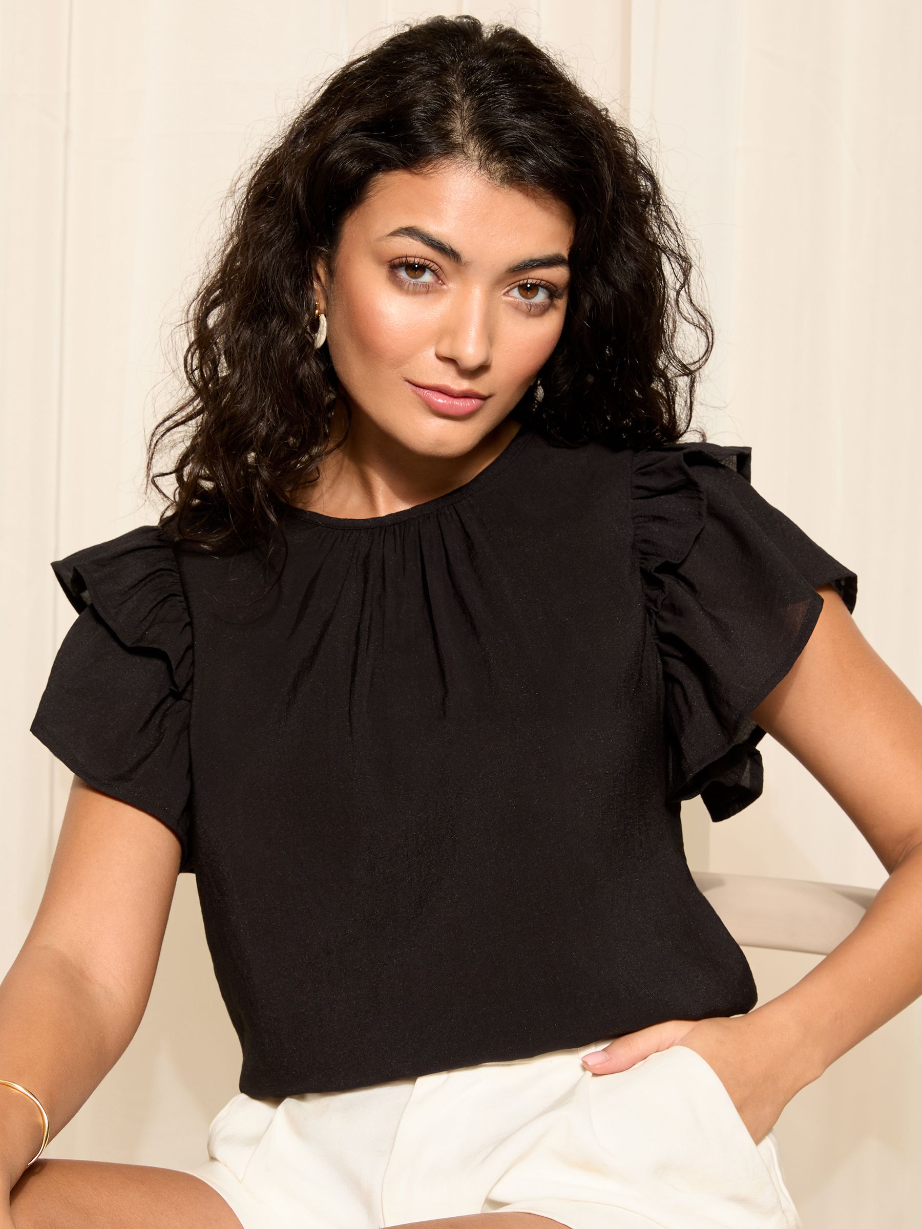 Short ruffle sleeve top clearance