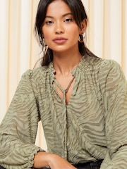Friends Like These Khaki Green Long Sleeve Textured Jersey Blouse - Image 1 of 4