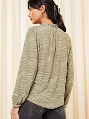Friends Like These Khaki Green Long Sleeve Textured Jersey Blouse - Image 2 of 4