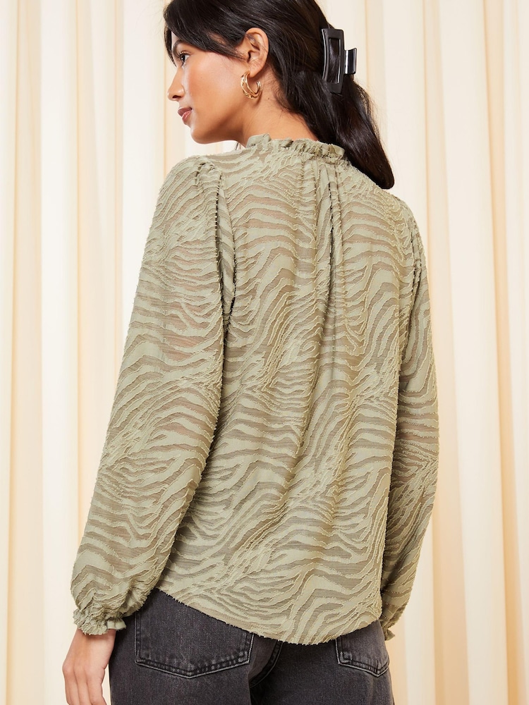 Friends Like These Khaki Green Long Sleeve Textured Jersey Blouse - Image 2 of 4