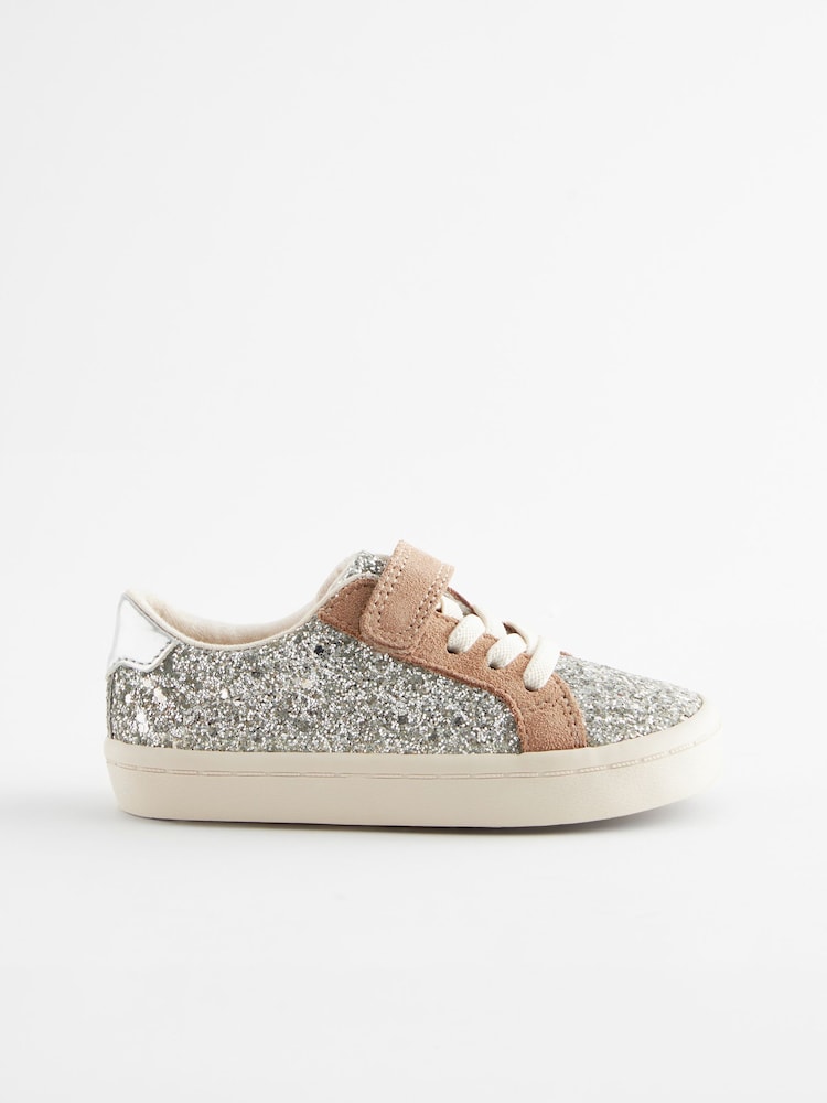 Silver Glitter Standard Fit (F) Elastic Lace Trainers - Image 1 of 4