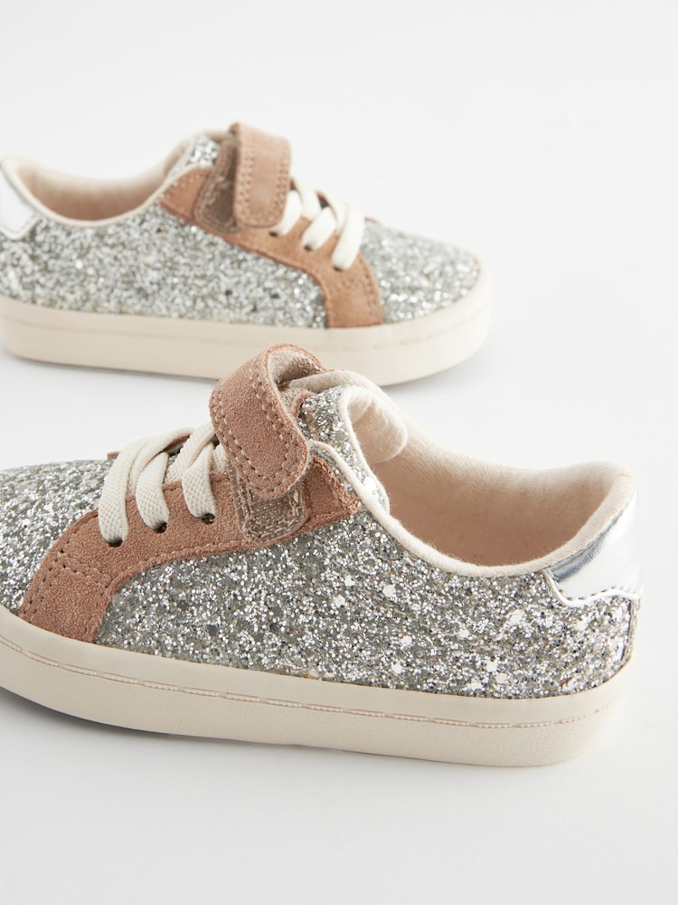 Silver Glitter Standard Fit (F) Elastic Lace Trainers - Image 2 of 4