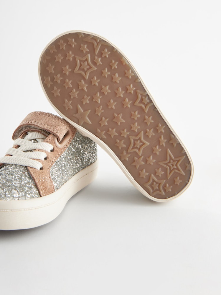 Silver Glitter Standard Fit (F) Elastic Lace Trainers - Image 4 of 4