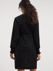 JD Williams Black Velvet Glitter Stripe Wrap Dress - Image 2 of 4