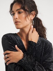 JD Williams Black Velvet Glitter Stripe Wrap Dress - Image 4 of 4
