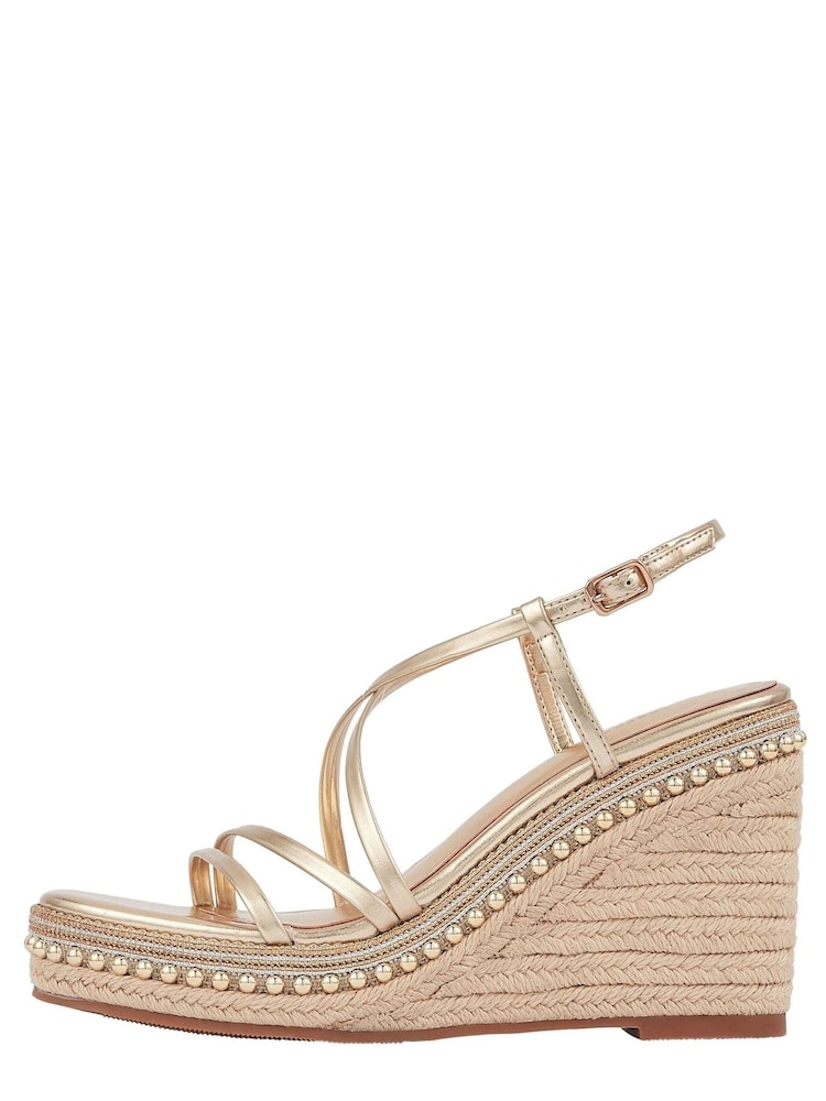 Lipsy Gold High Heeled Bead Strappy Wedge Sandal - Image 5 of 5