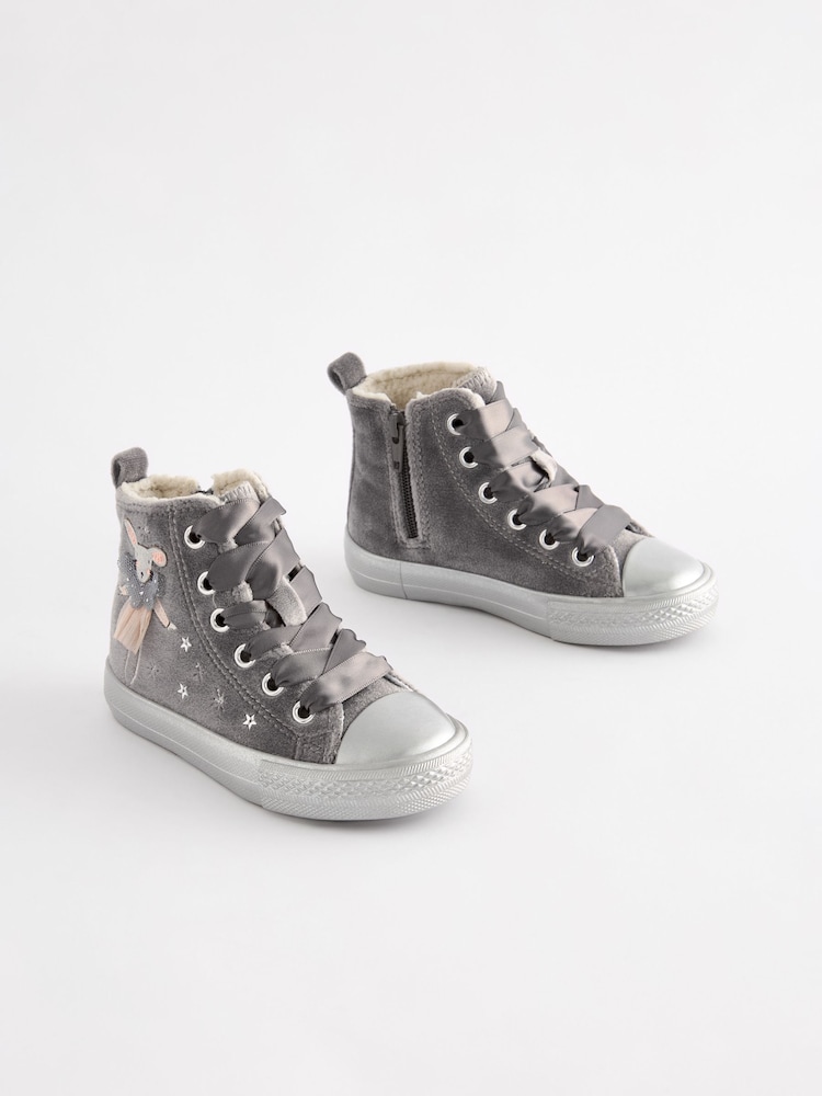Grey Velvet Character High Top Trainers - Image 1 of 5