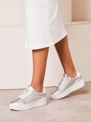 Lipsy Silver Chunky Flatform Lace Up Trainer - Image 3 of 5