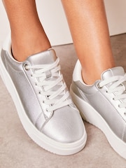 Lipsy Silver Chunky Flatform Lace Up Trainer - Image 4 of 5