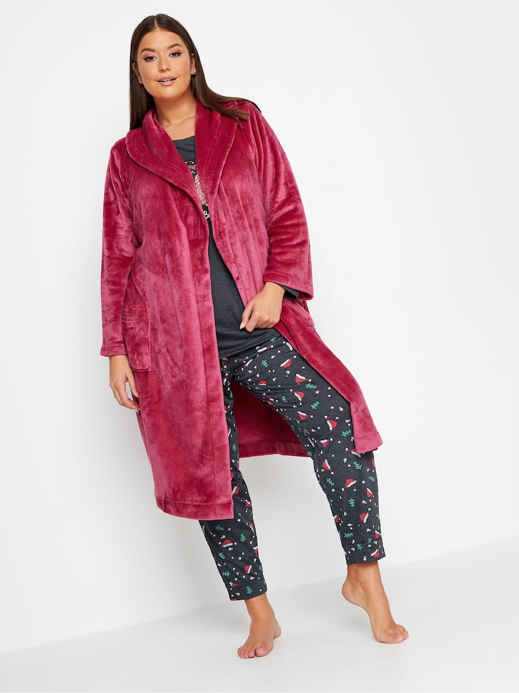 Yours Curve Red Stitch Detail Shawl Collar Robe - Image 1 of 1 Yours Curve Red Stitch Detail Shawl Collar Robe - Image 1 of 1