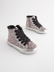 Silver Glitter Butterfly High Top Trainers - Image 1 of 5