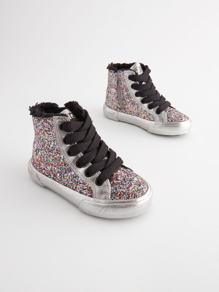 Silver Glitter Butterfly High Top Trainers - Image 1 of 5