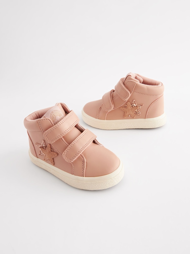 Pink Standard Fit (F) Star Touch Fasten Strap High Top Trainers - Image 1 of 6