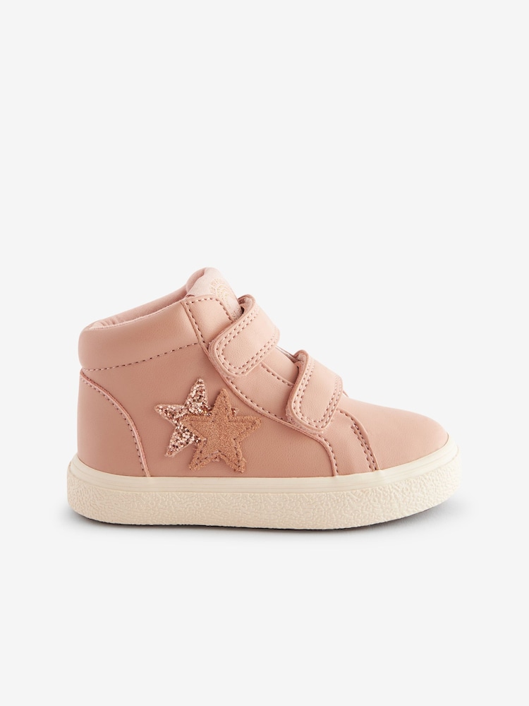 Pink Standard Fit (F) Star Touch Fasten Strap High Top Trainers - Image 2 of 6