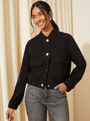 Schwarz - Friends Like These kragenlose Bomberjacke - Bild 2 von 4