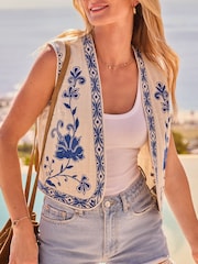 Friends Like These Cream Printed Quilted Waistcoat - Image 4 of 4