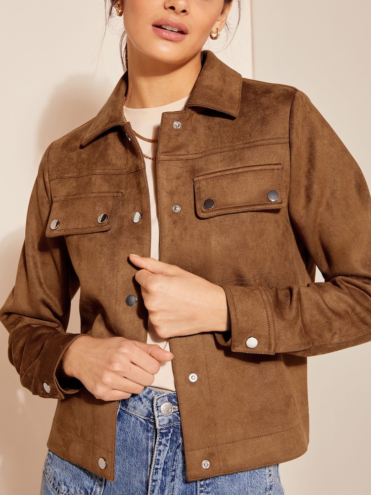 Friends Like These Brown Suedette Collar Jacket - Image 1 of 4 Friends Like These Brown Suedette Collar Jacket - Image 1 of 4
