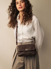 Chocolate Brown Weave Cross-Body Bag - Image 1 of 8