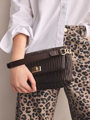 Chocolate Brown Weave Cross-Body Bag - Image 3 of 8