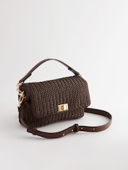 Chocolate Brown Weave Cross-Body Bag - Image 4 of 8