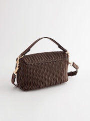 Chocolate Brown Weave Cross-Body Bag - Image 5 of 8