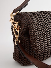 Chocolate Brown Weave Cross-Body Bag - Image 6 of 8