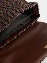 Chocolate Brown Weave Cross-Body Bag - Image 8 of 8