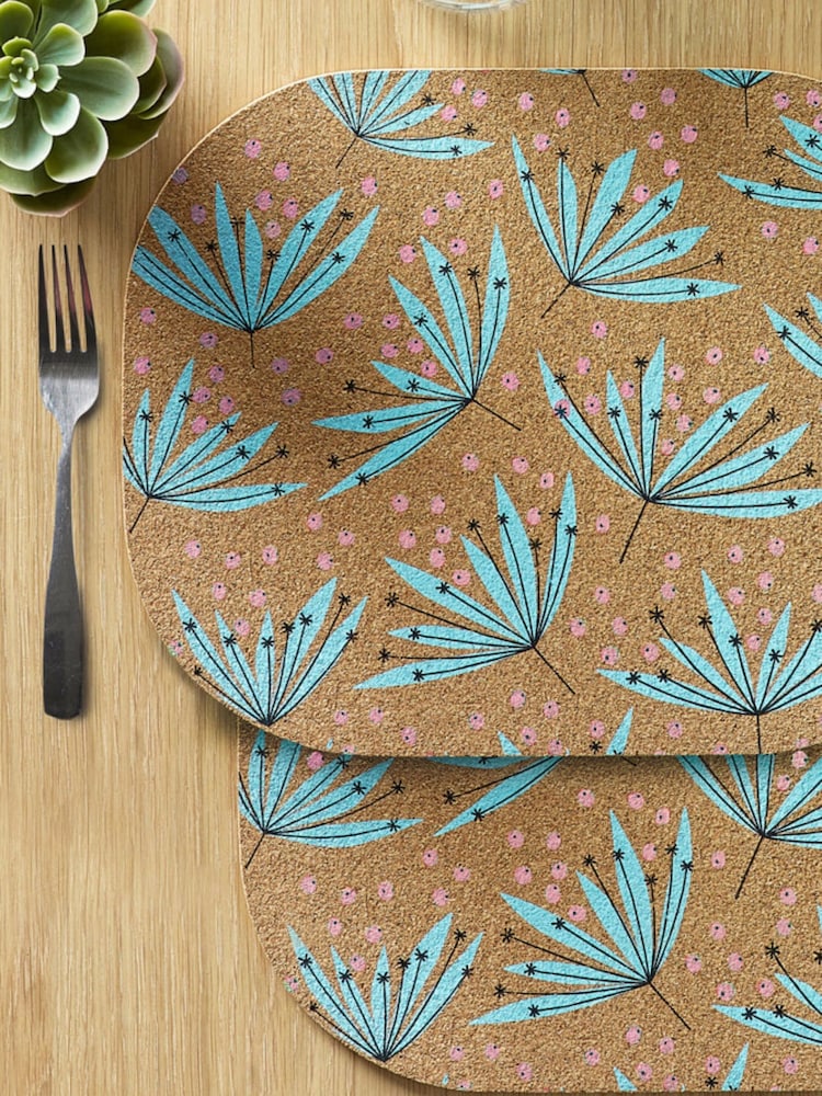 MissPrint Set of 4 Blue Wildflower Printed Cork Placemats - Image 1 of 3