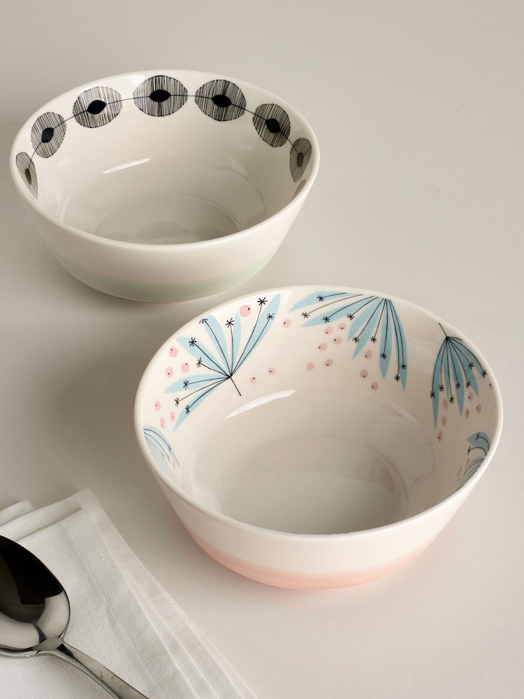 MissPrint Set of 2 Multi Wildflower Side Plates & 2 Cereal Bowls - Image 1 of 3