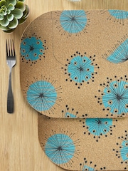 MissPrint Set of 4 Blue Dandelion Printed Cork Placemats - Image 1 of 3