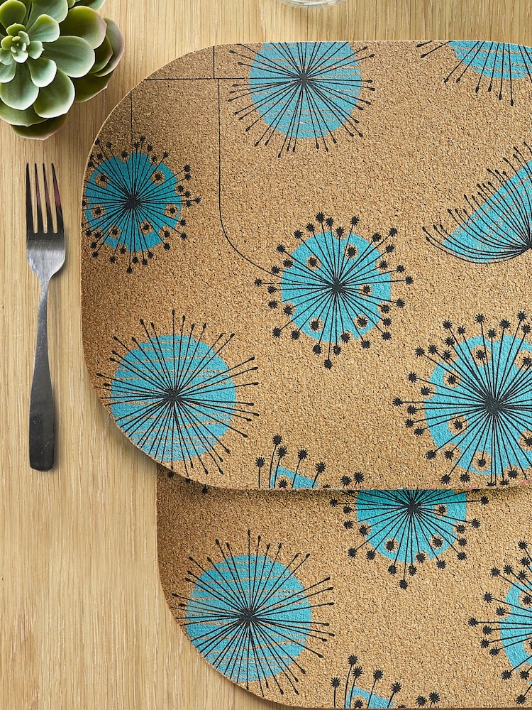 MissPrint Set of 4 Blue Dandelion Printed Cork Placemats - Image 1 of 3
