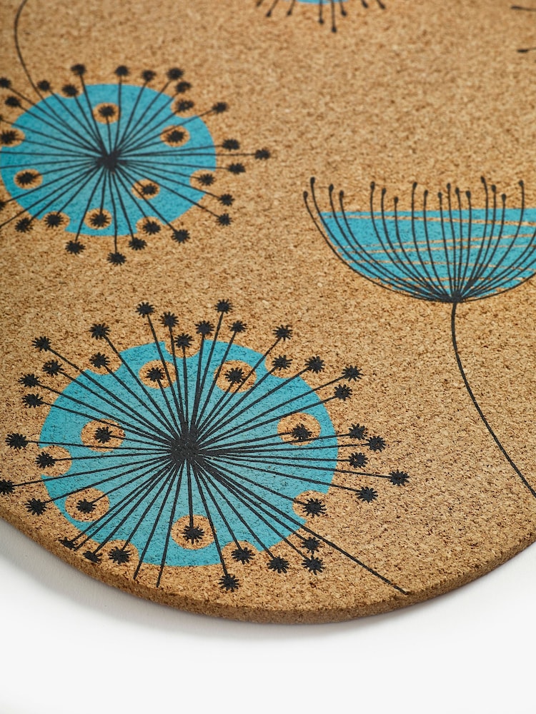 MissPrint Set of 4 Blue Dandelion Printed Cork Placemats - Image 2 of 3