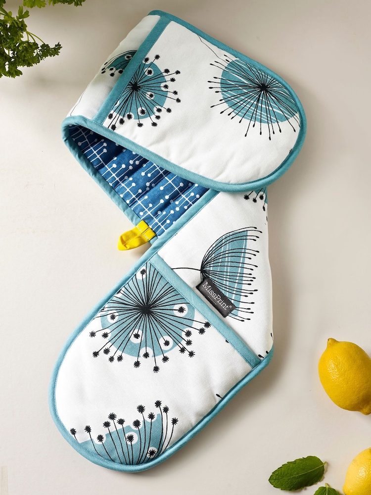 MissPrint Set of 2 Blue Dandelion Tea Towels and Double Oven 100% Cotton Gloves Set - Image 1 of 5