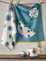 MissPrint Set of 2 Blue Dandelion Tea Towels and Double Oven 100% Cotton Gloves Set - Image 2 of 5