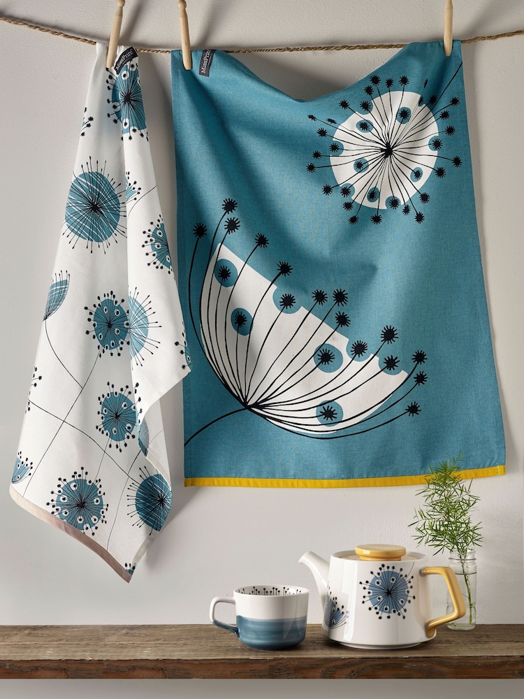MissPrint Set of 2 Blue Dandelion Tea Towels and Double Oven 100% Cotton Gloves Set - Image 2 of 5